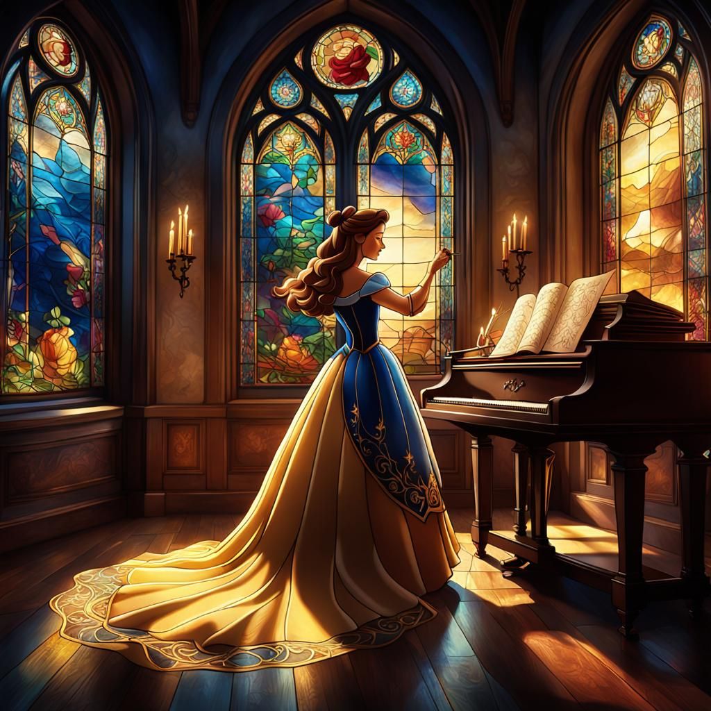 Belle in the piano room