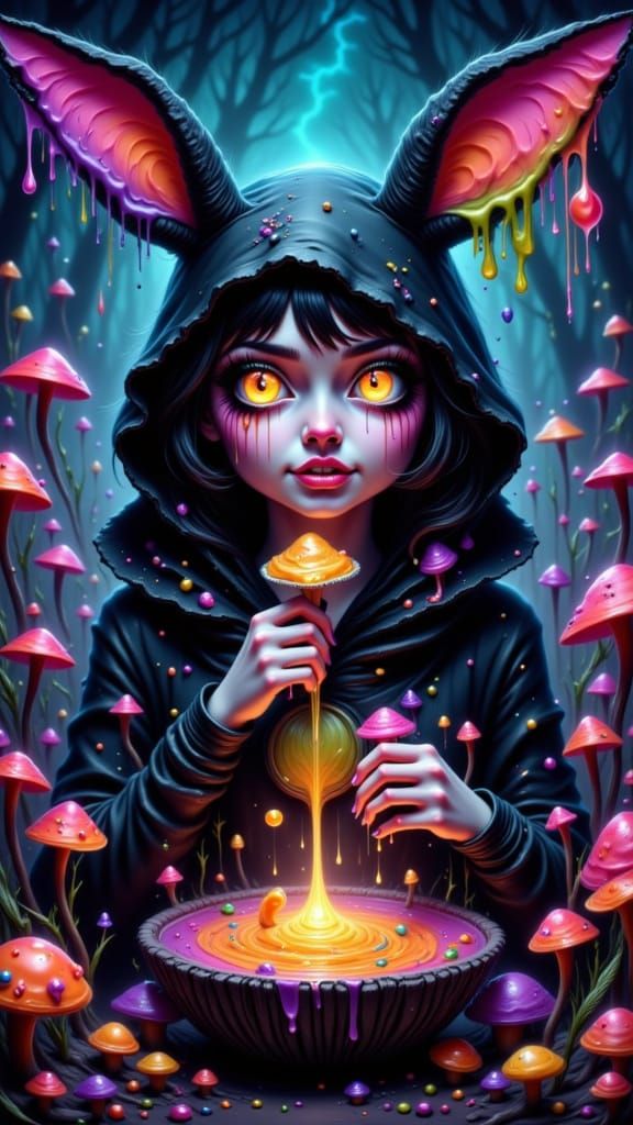Surreal Woman Eats Glowing Mushrooms in Drippy Goo