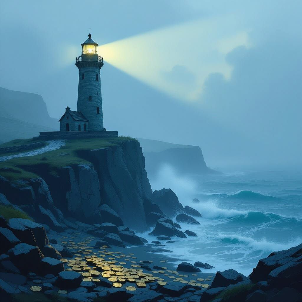Ancient Lighthouse Guides Through Foggy Seas