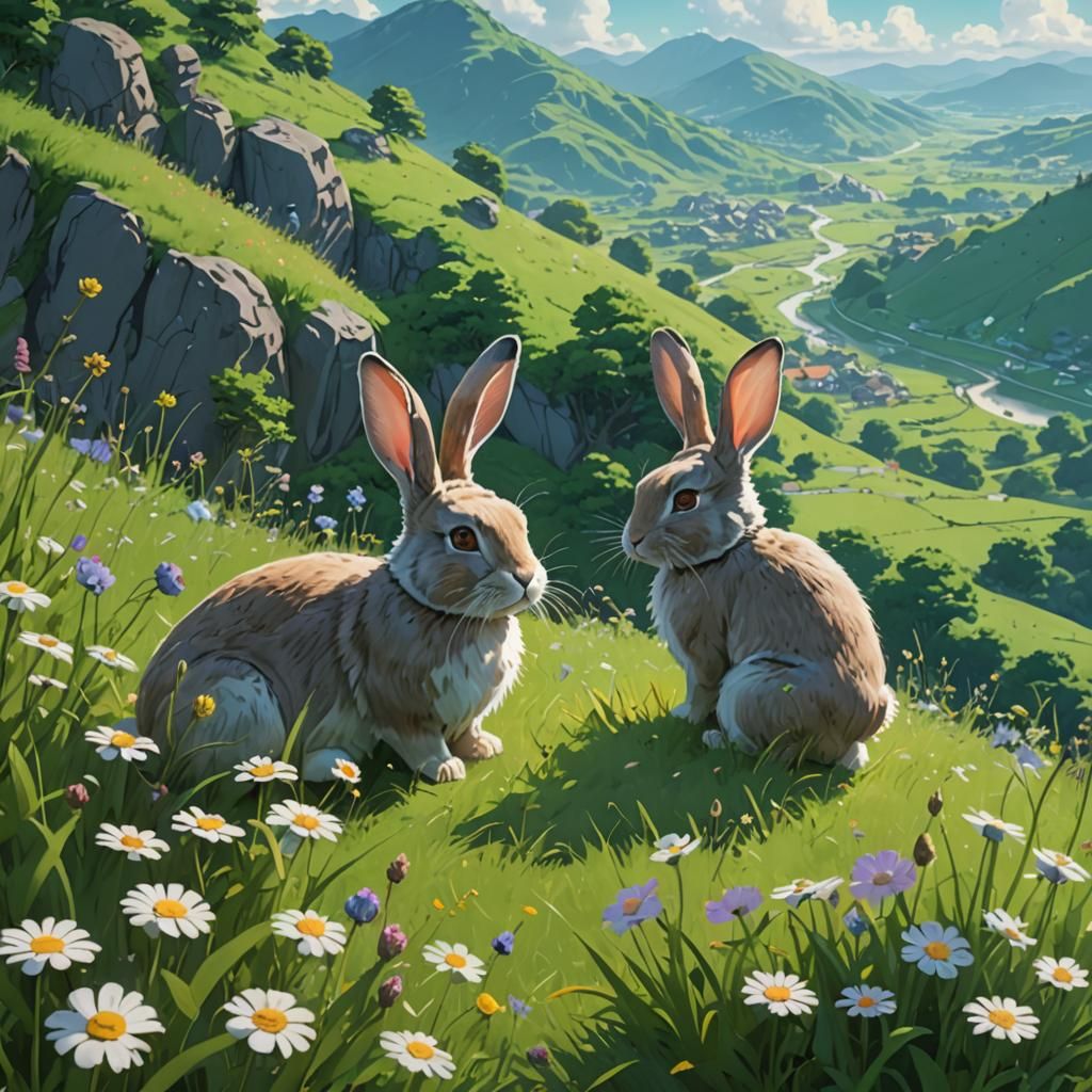 Bunnies On A Mountainside