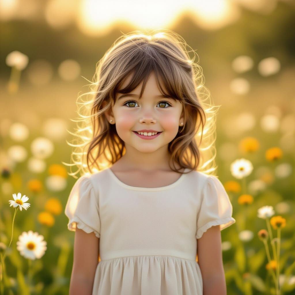 Whimsical Storybook Portrait of a Girl in a Meadow