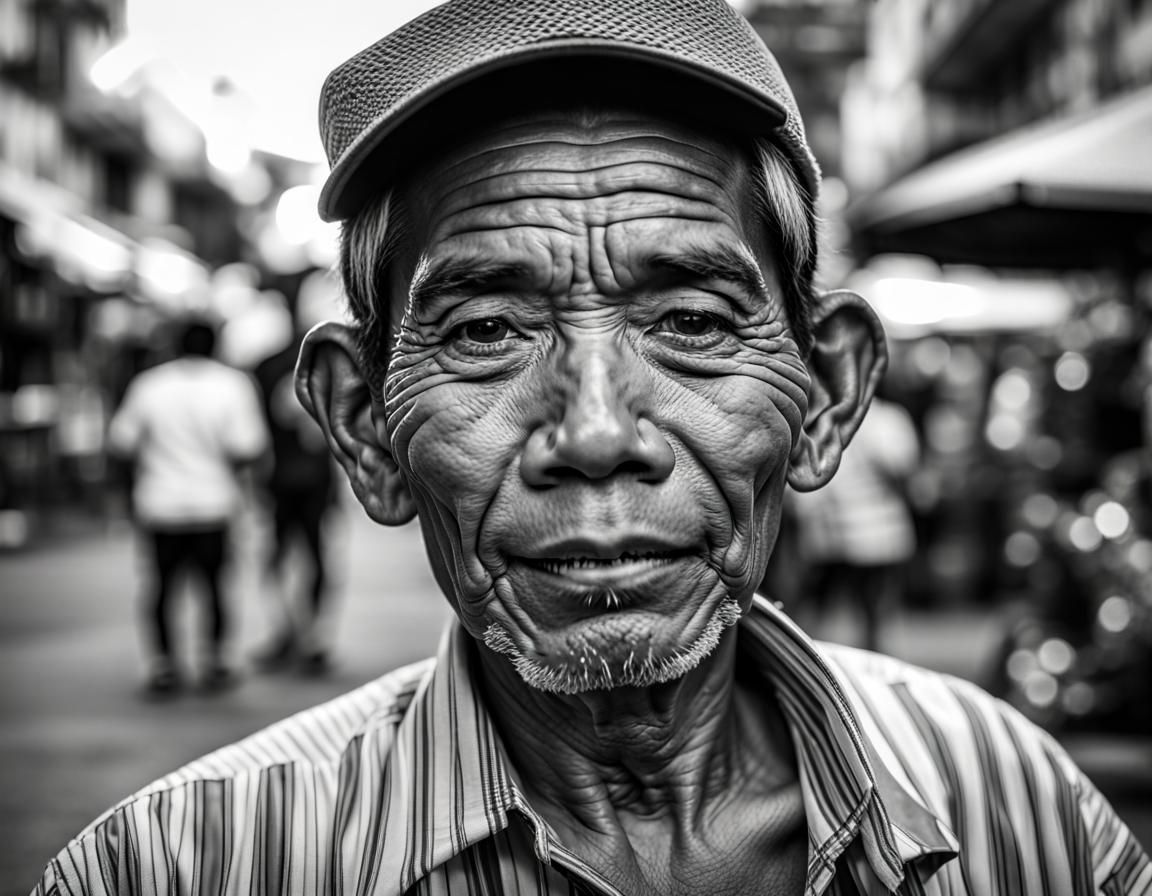 Portrait of a Filipino street vendor, travelling candid street ...