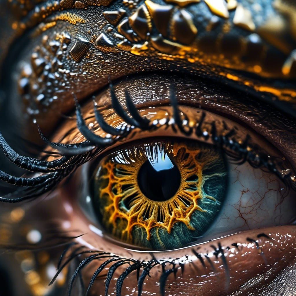 Extreme close-up, of an "extreme eye" with perfect skin, reflective, intricate details, extreme HDR, beautifully shot, realistic, sharp focu...
