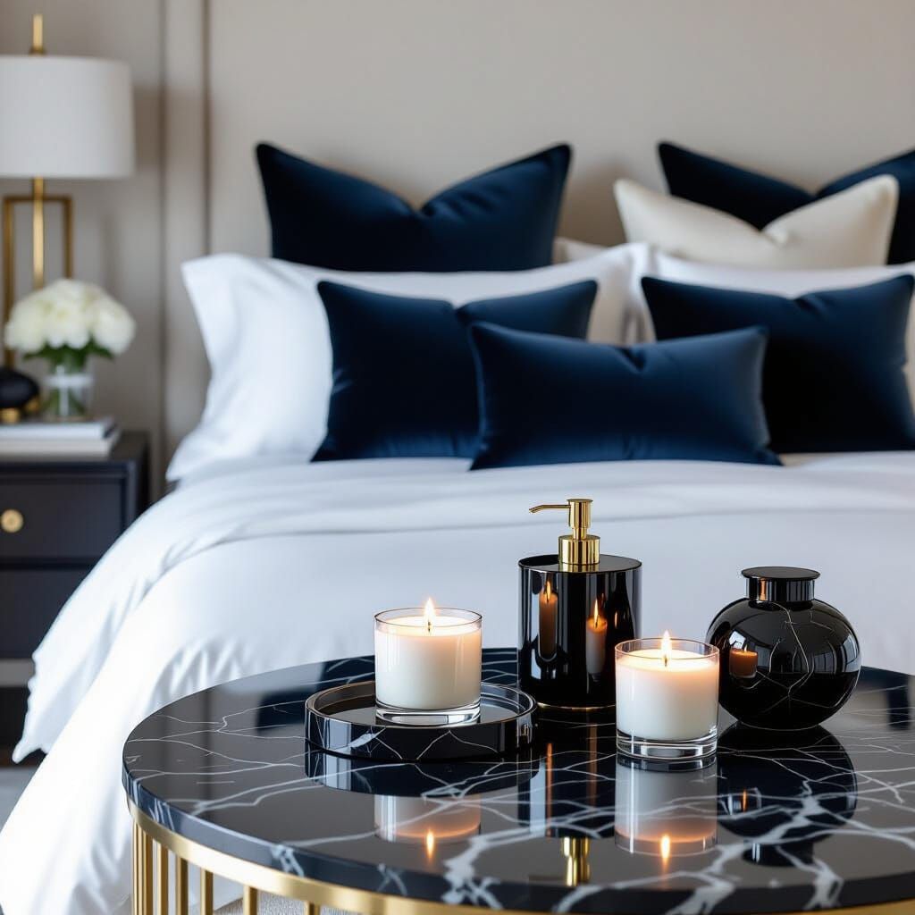 Luxurious Bedroom with Velvet and Gold Accents