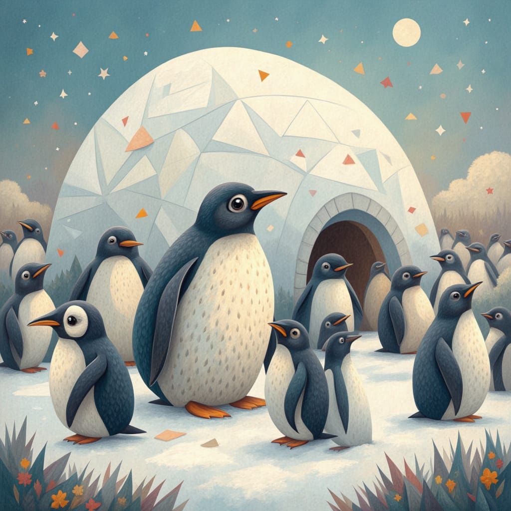 penguins and an igloo, <lora:Geometrika:1.0>