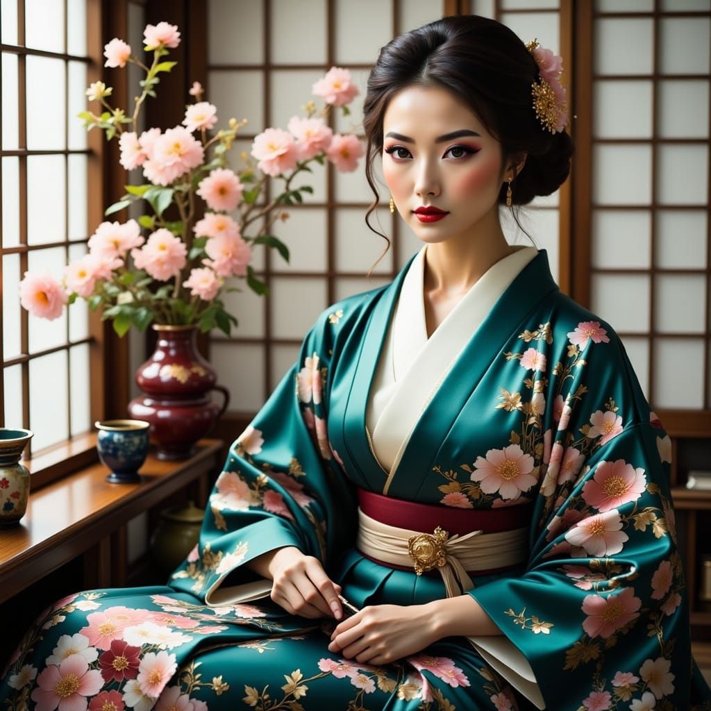 Traditional Japanese Beauty in Futuristic Splendor