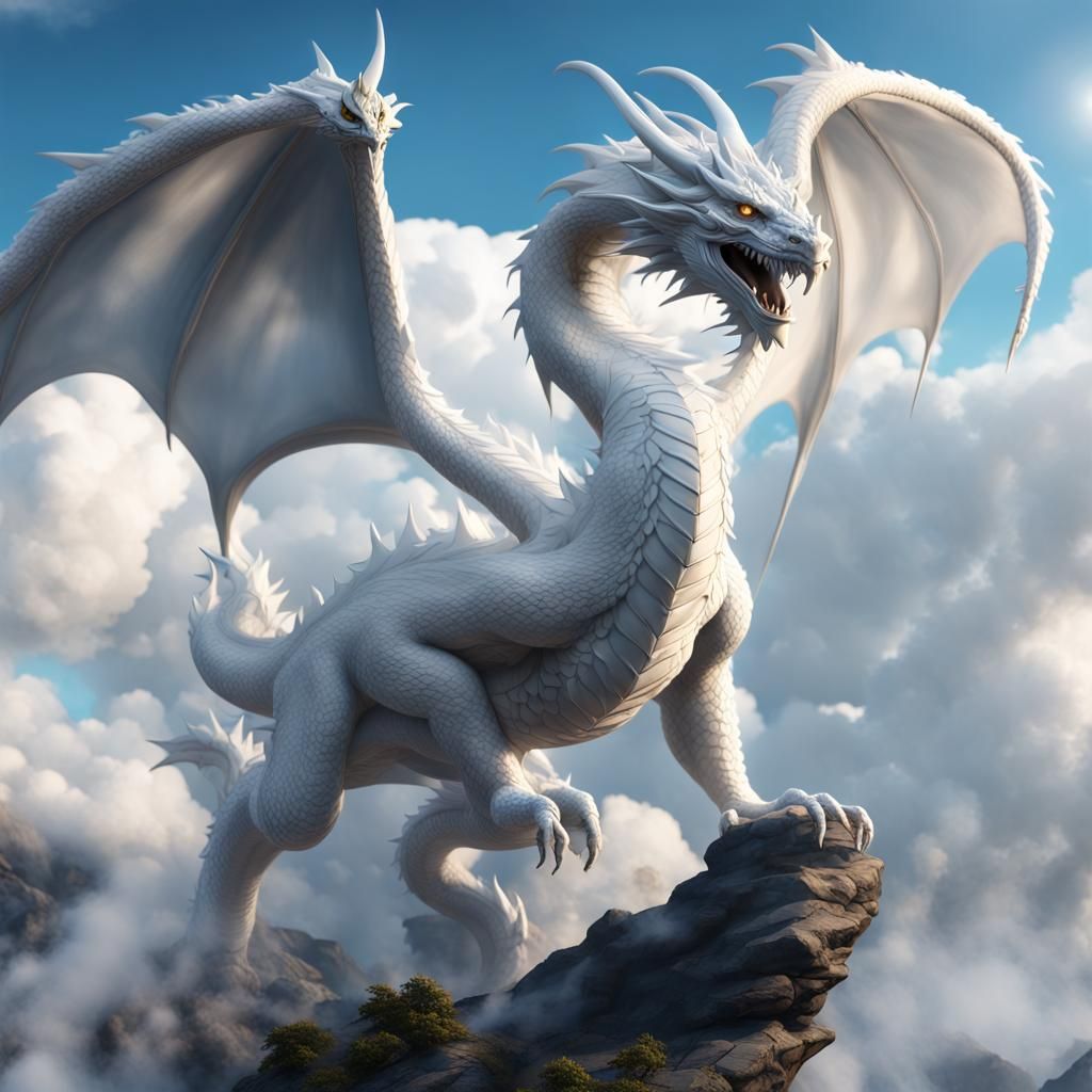 White Cloud in the shape of a  white Dragon, plain Indigoblu...