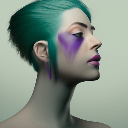 Blue-Skinned Woman with Purple Hair in 8k
