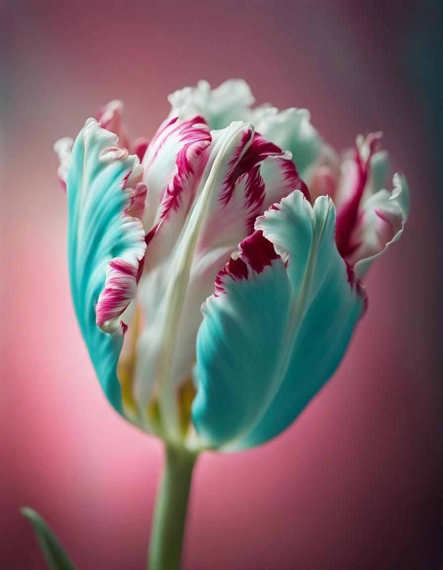 Hyperrealistic Parrot Tulip in Pink and Turquoise