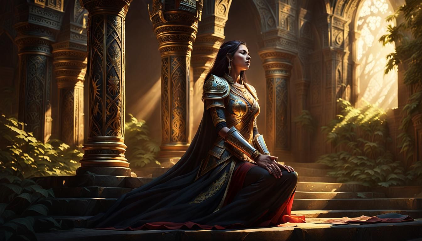 Gothic Warrior in Mystical Temple Concept Art