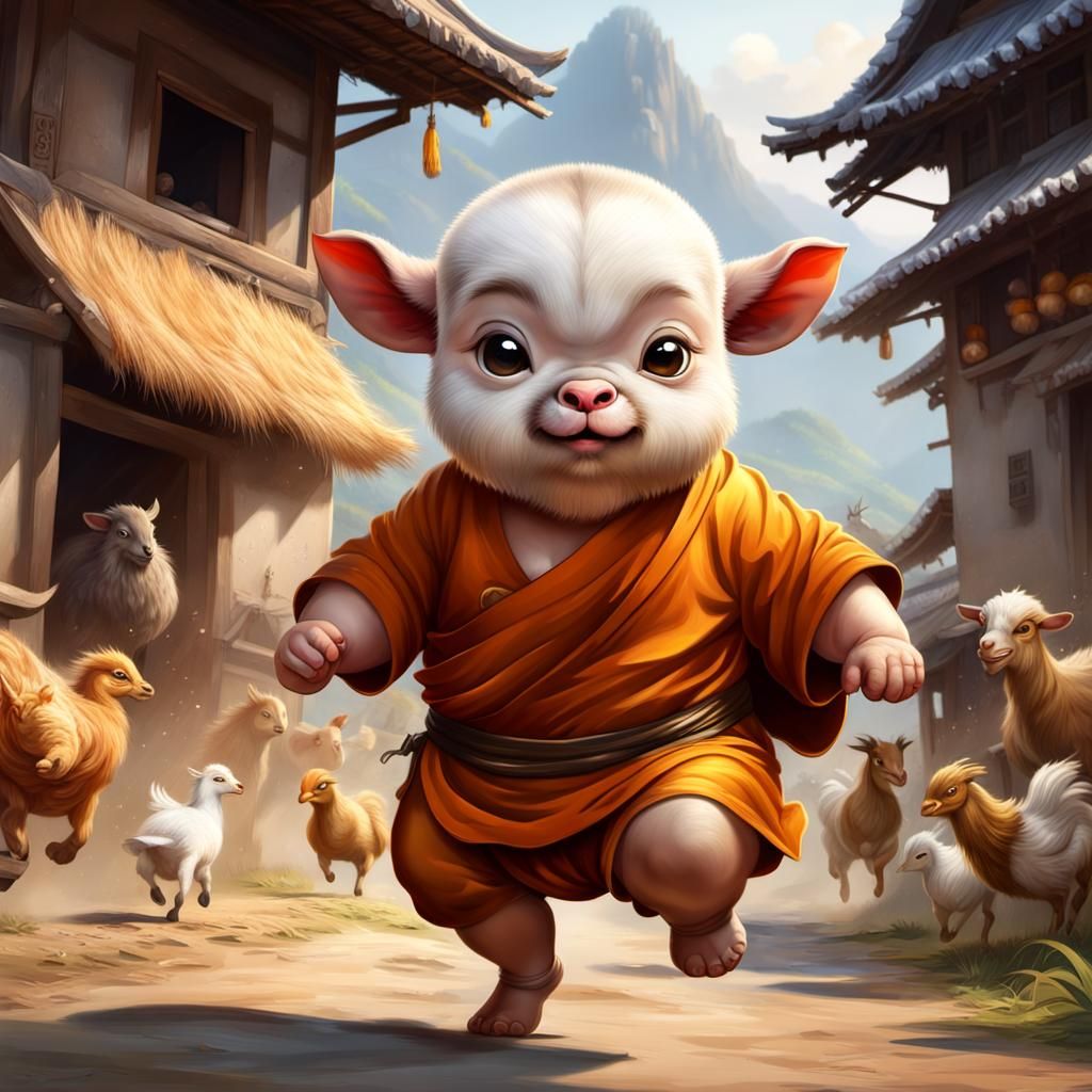 Cute fat chubby baby goat monk?