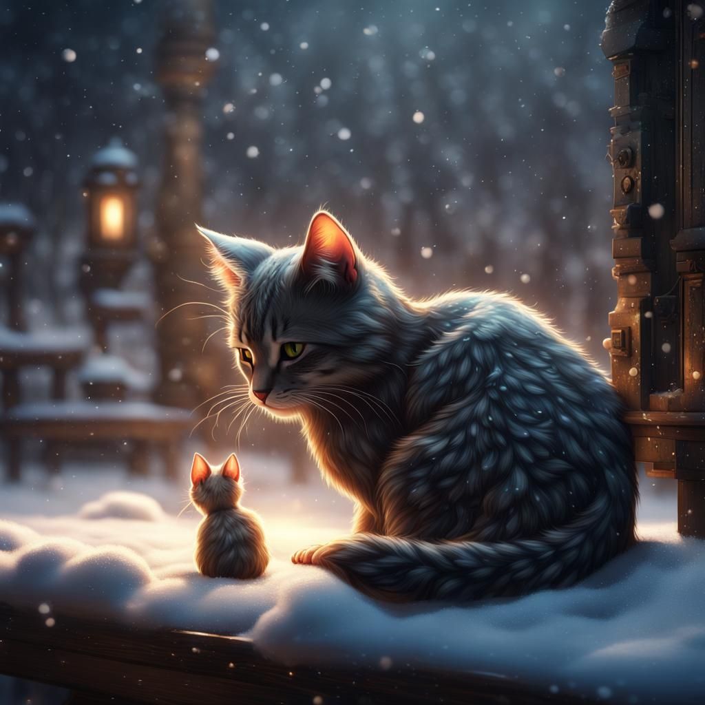 Cat and Mouse Embrace in Winter Snow