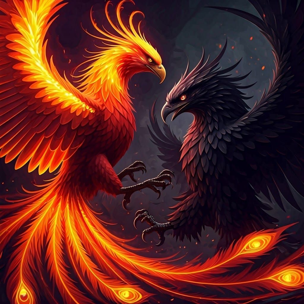 Majestic Red Phoenix Battles Dark Eagle in Epic Clash of Lig...