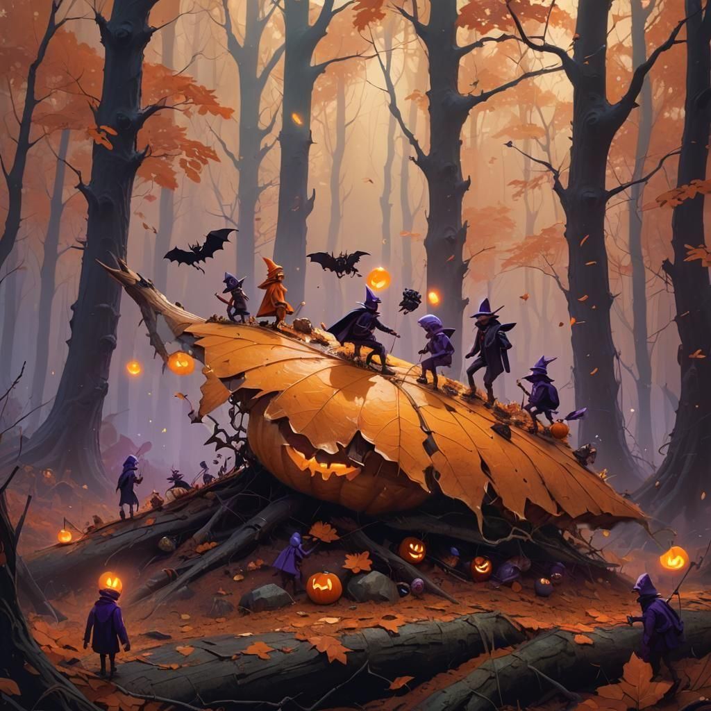 halloween on a large fallen leaf