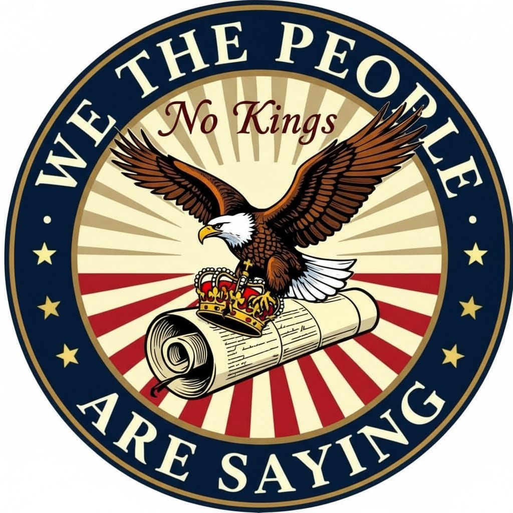 Make a circular logo that says "we the people are saying" on the outside. In the interior of the circle space there is a picture of the US  ...