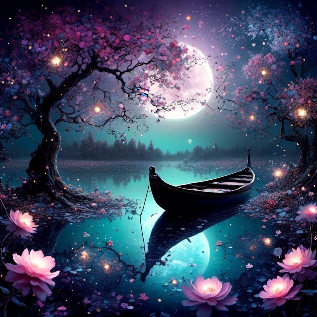 Enchanted Lake: A Mystical Floral Dreamscape