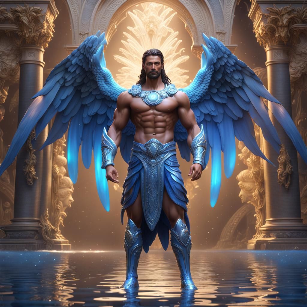 Full body photorealistic handsome hunky masculine Angel Guar...