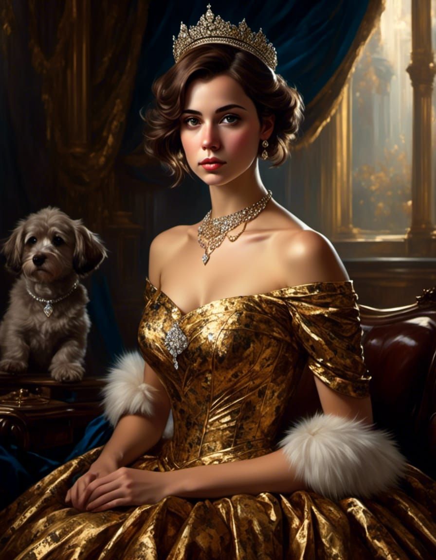 Portrait of a beautiful young queen in a golden dress <lora:Anthropomorphic:1.0>