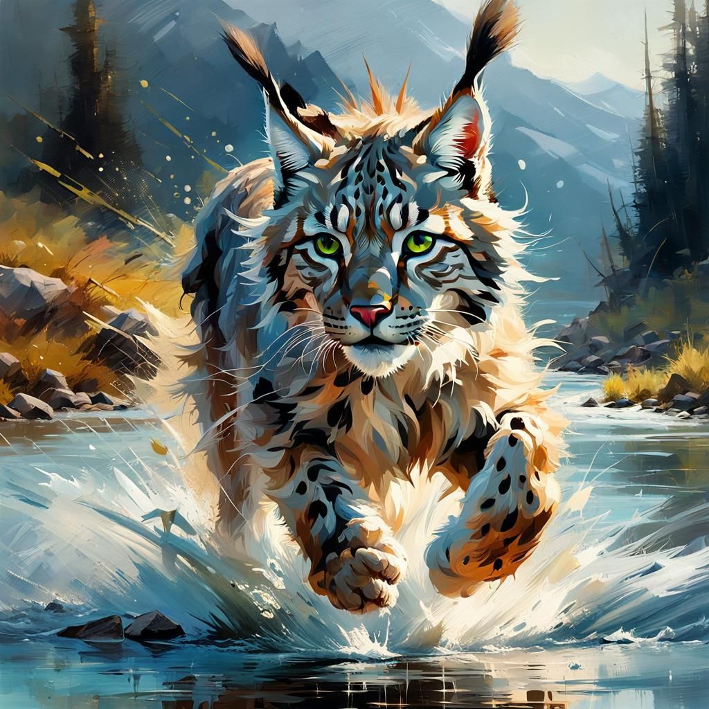 Lynx running on the water  by @Razzmama 