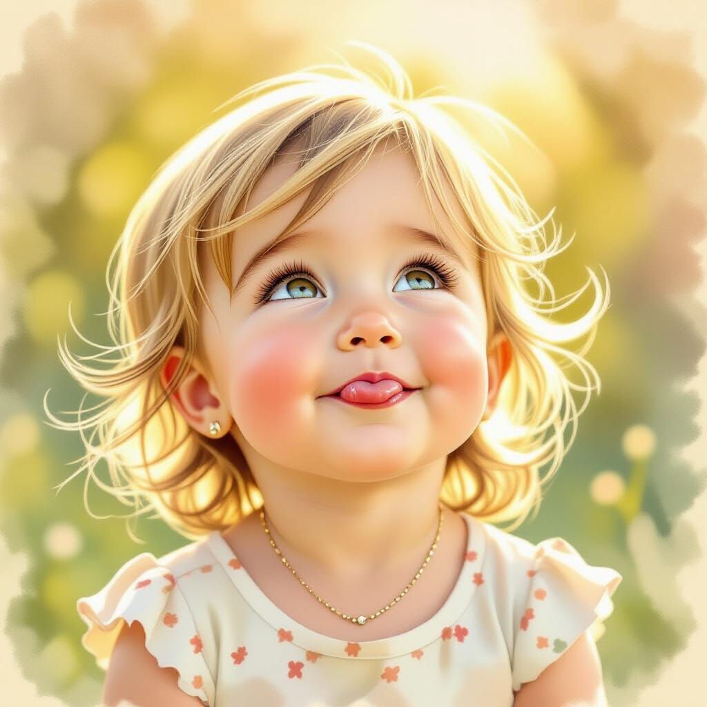 Joyful Baby Girl with Freckles Sticking Out Tongue