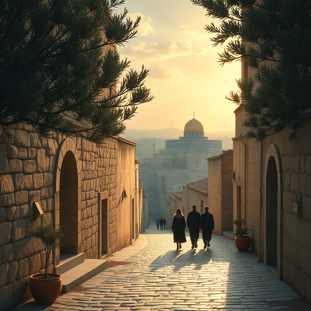 Ancient City with Olive Trees in Dreamy Style