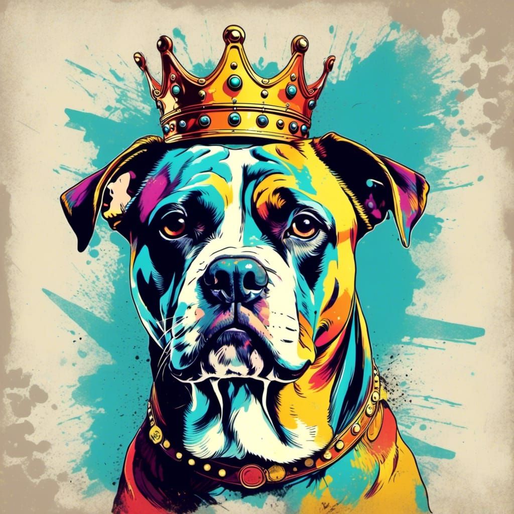 <lora:Pop Art Grunge:1.0> A dog wearing a crown