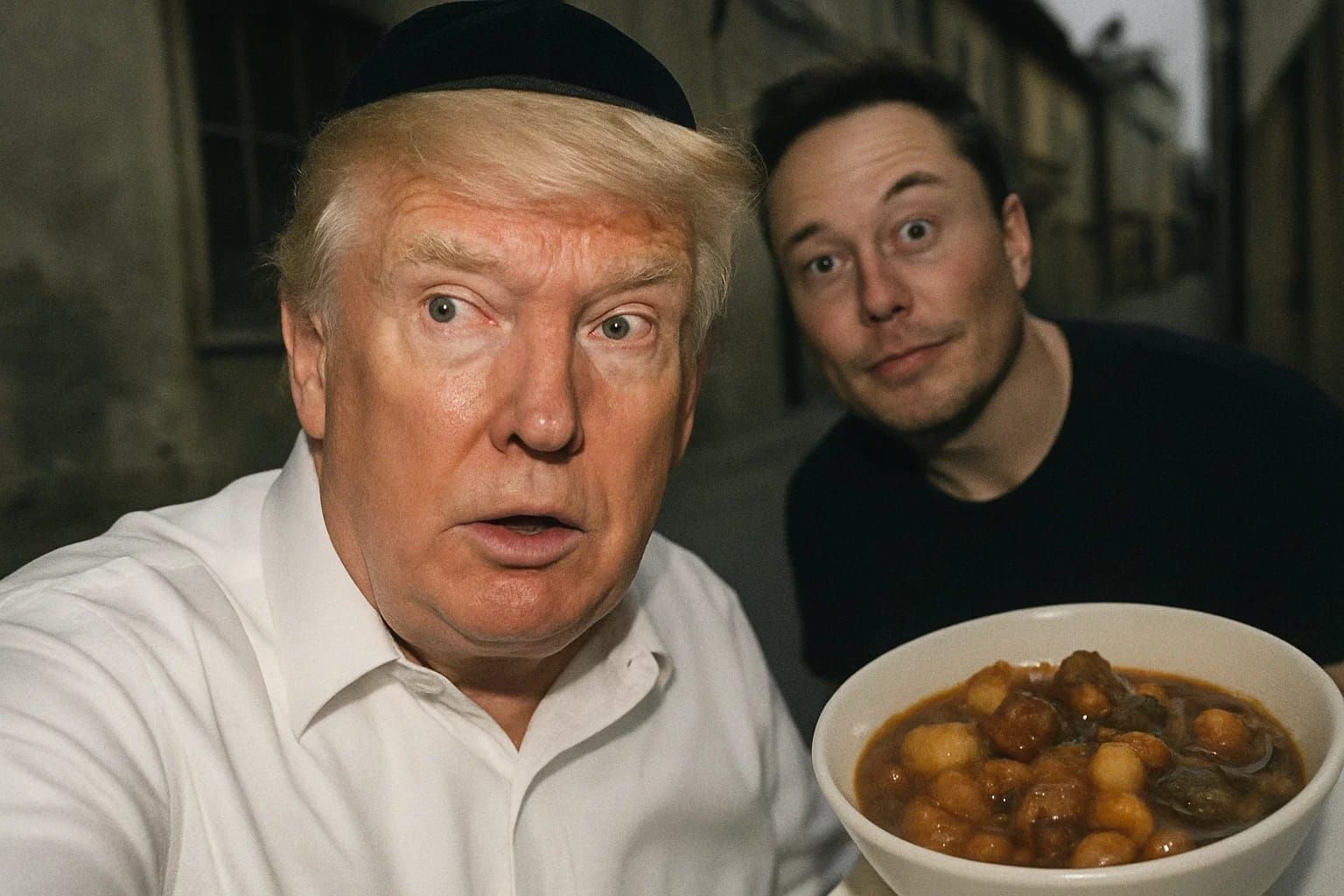 Donald and Elon in a Jewish setting