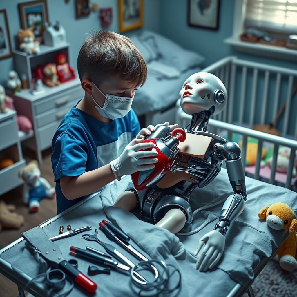 Whimsical Surgical Procedure in a Futuristic Realism Aesthet...