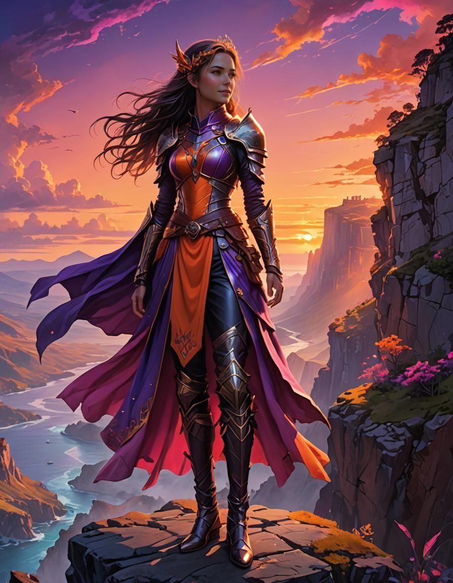 Fantasy Fairy Portrait at Sunset Digital Illustration