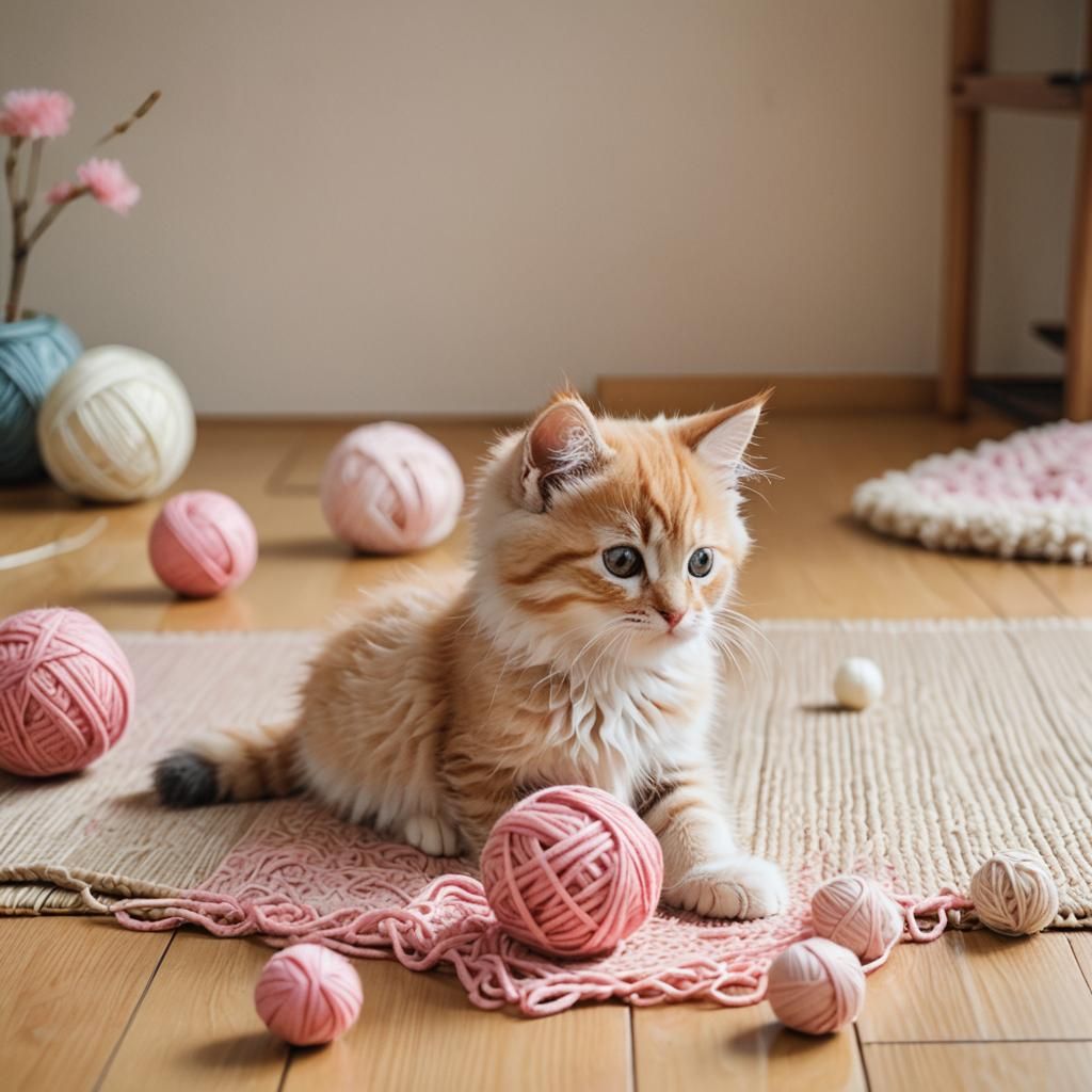 Pastel Japanese Roomscape with Kitten