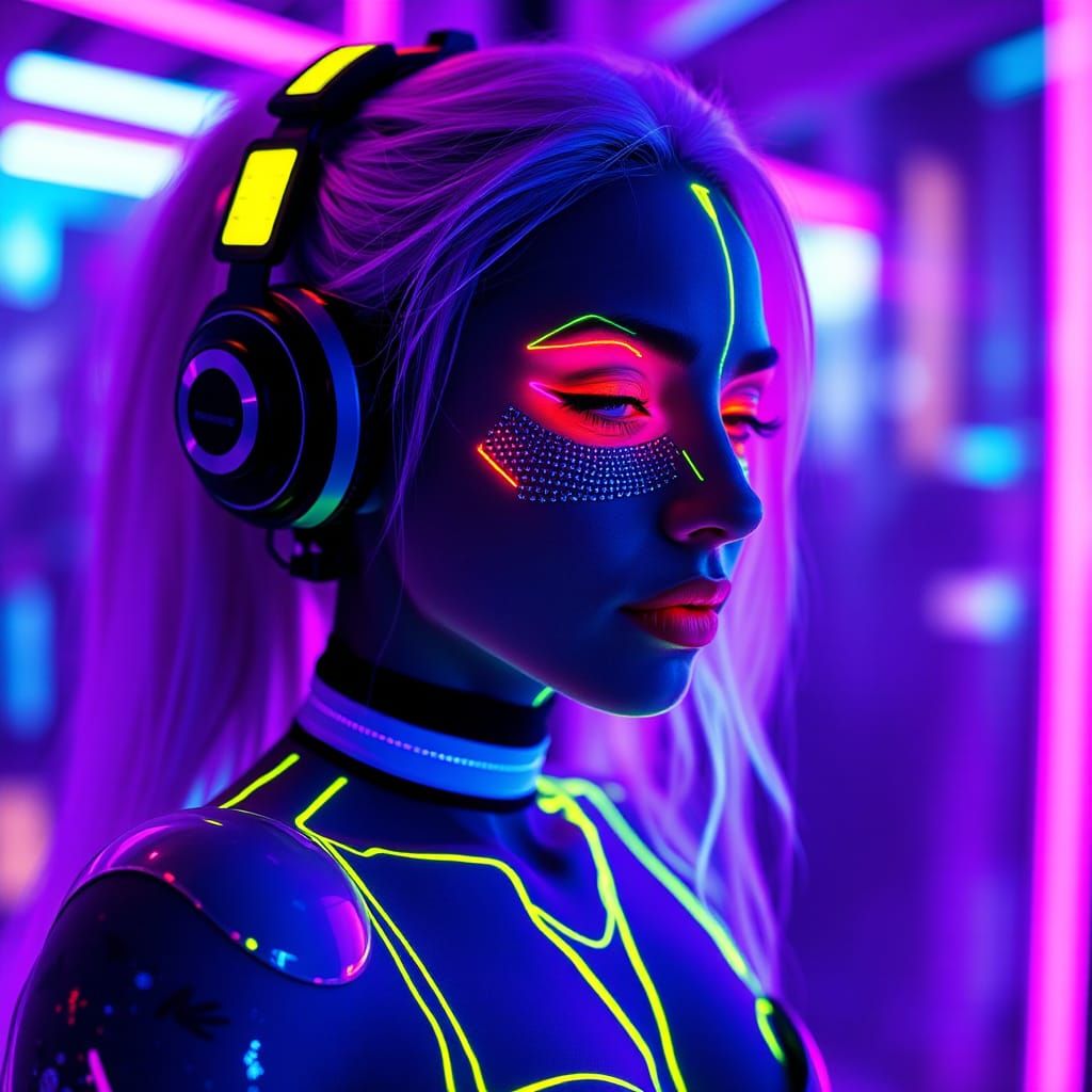 Futuristic Woman with Electric Aura in Neon Lights