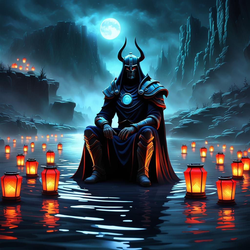 Hades god of the dead, sitting beside the river styx