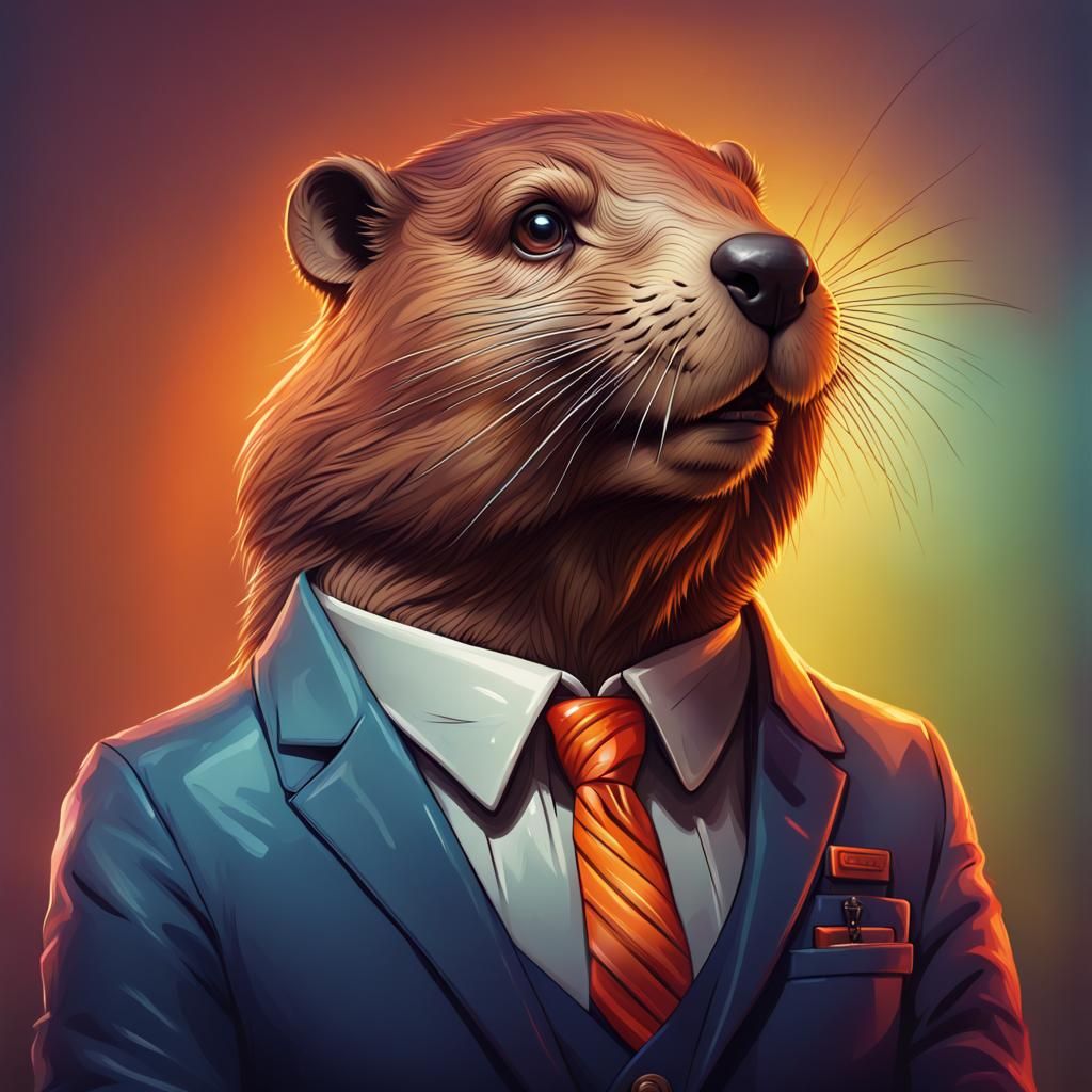 tired antropomorphic beaver who works as manager