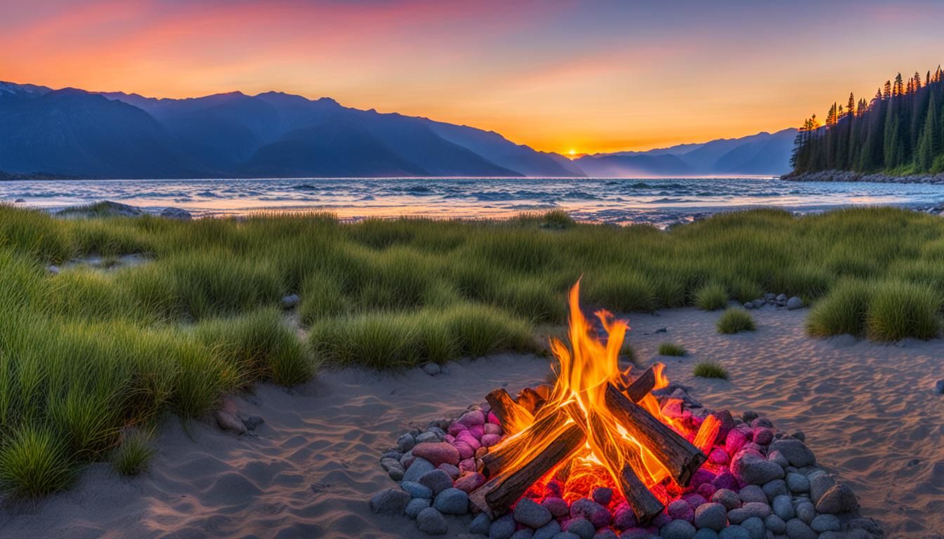 mountains, meadow, park, forest, river, campfire, sunset, beach, ocean waves, colorful,