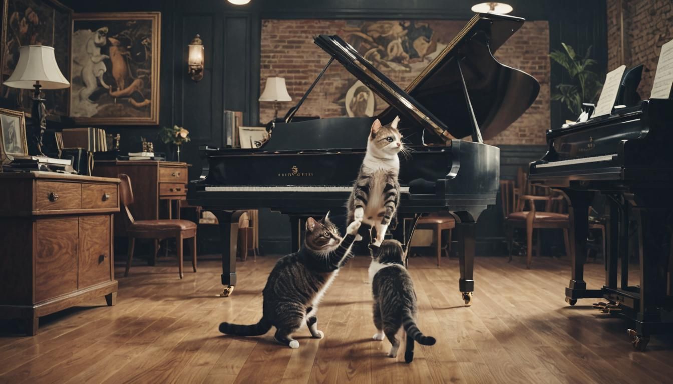 cats dancing on the keys of a steinway and sons grand piano ...