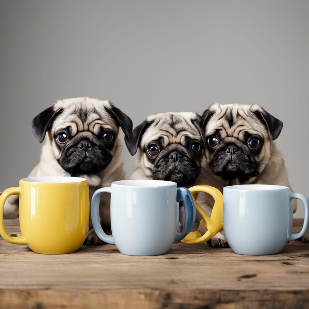 pugs drinking out of mugs