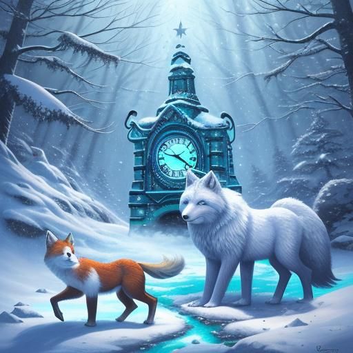 Elves' Snowy Quest on Christmas Eve: Digital Art