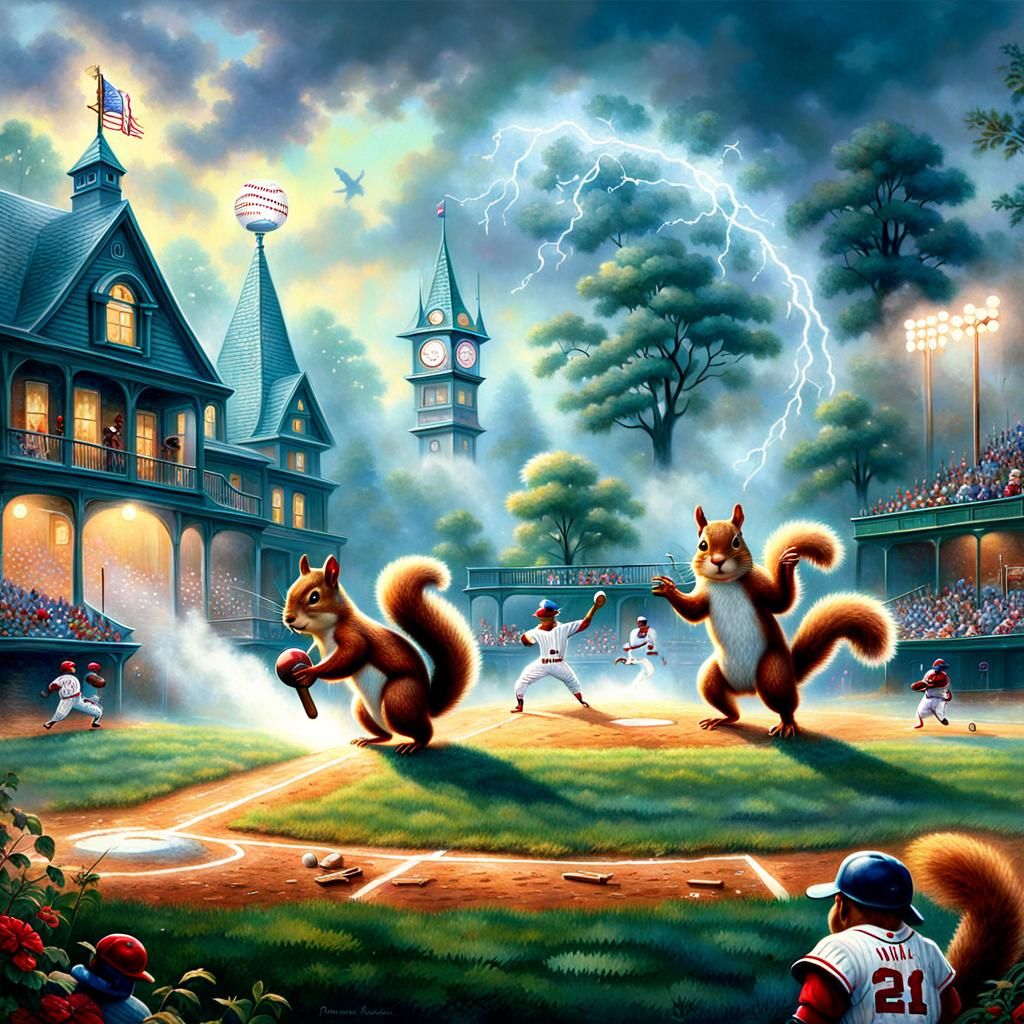 fierce dangerous squirrels play baseball game - AI Generated Artwork