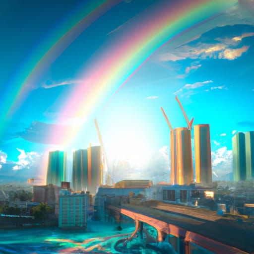 Rainbows over Miami detailed matte painting, deep color, fan...