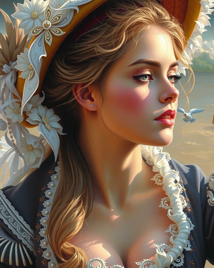 Elegant Woman in Art Nouveau Digital Painting