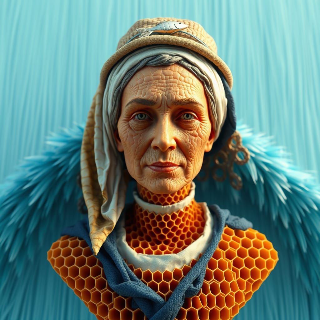 Serene Fishwife Bust in Honeycomb Hexagons