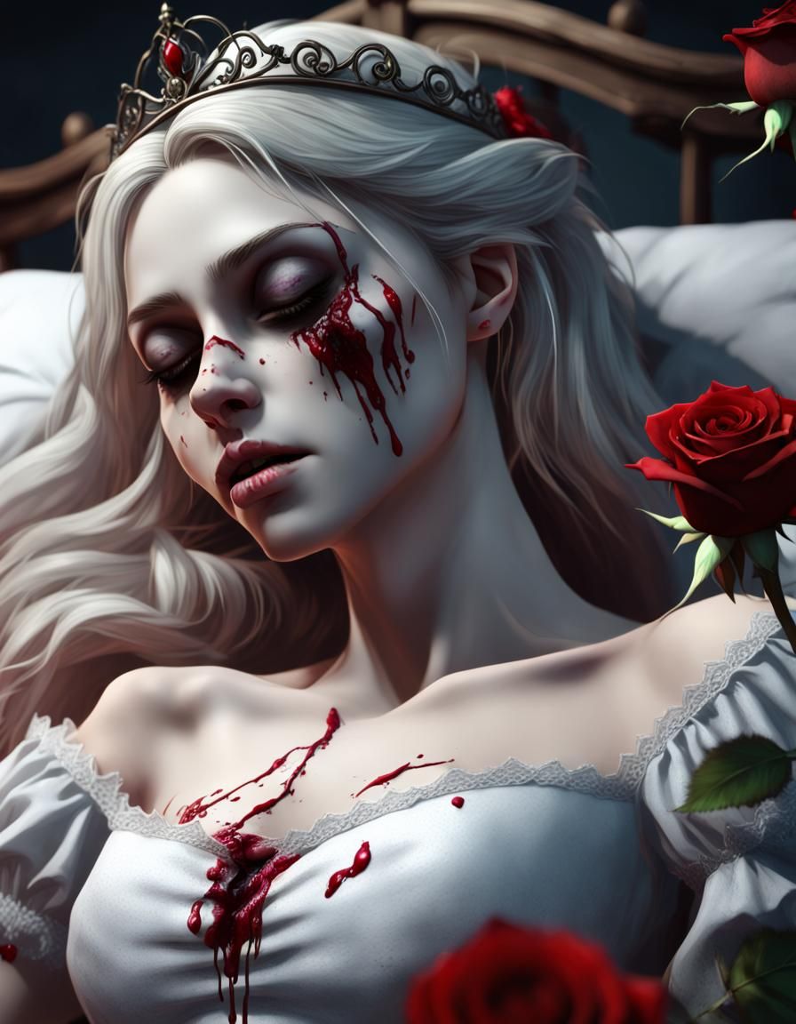 ultra detailed 8k cg, lying, red rose, white rose, undead zo...
