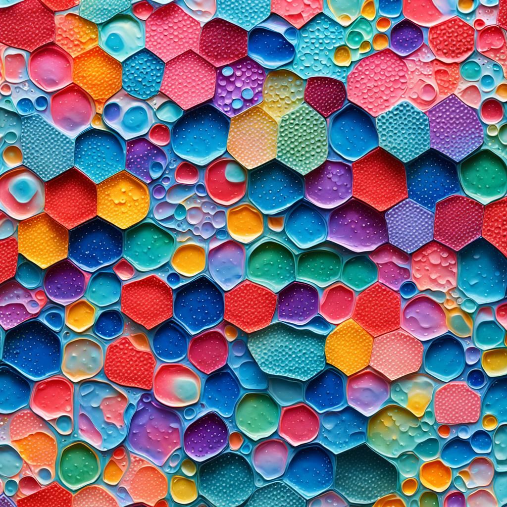 Abstract art painting flowing cells liquid small circles ary...