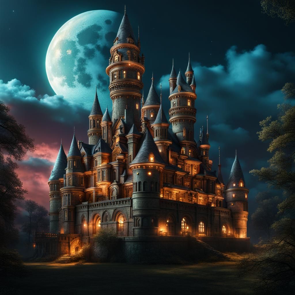 A Towering Castles At Night - AI Generated Artwork - NightCafe Creator