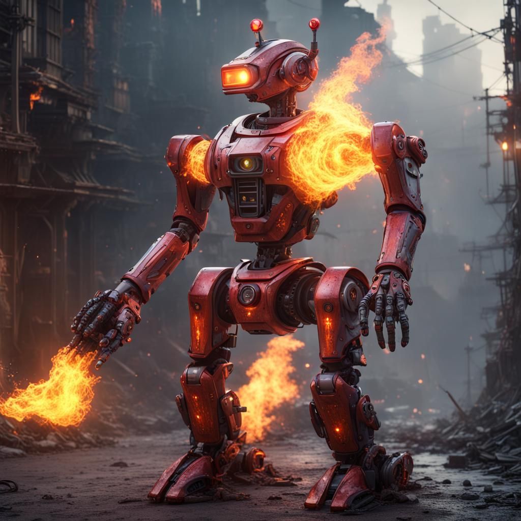 Humanoid robot with a flamethrower - AI Generated Artwork - NightCafe ...