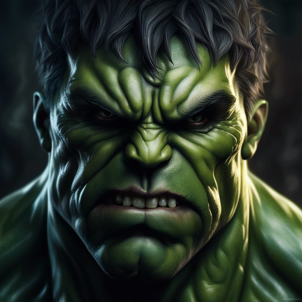 Evil Incredible Hulk hyper realistic portrait headshot super defined ...