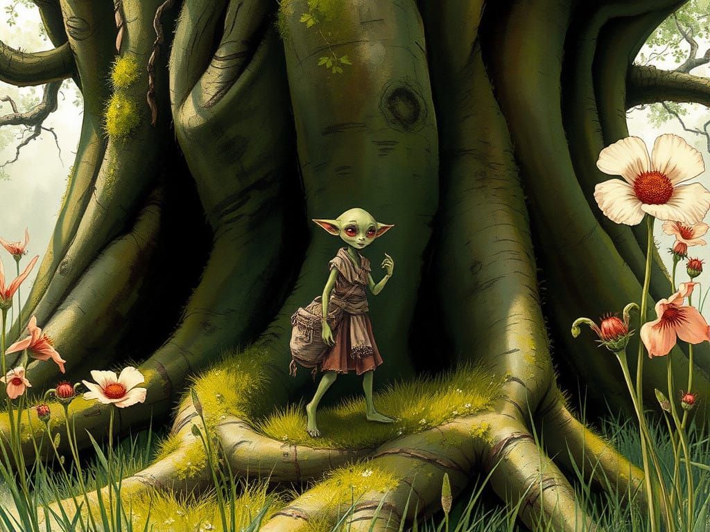 Wingless fey in the forest - Fey Creature in Whimsical Water...