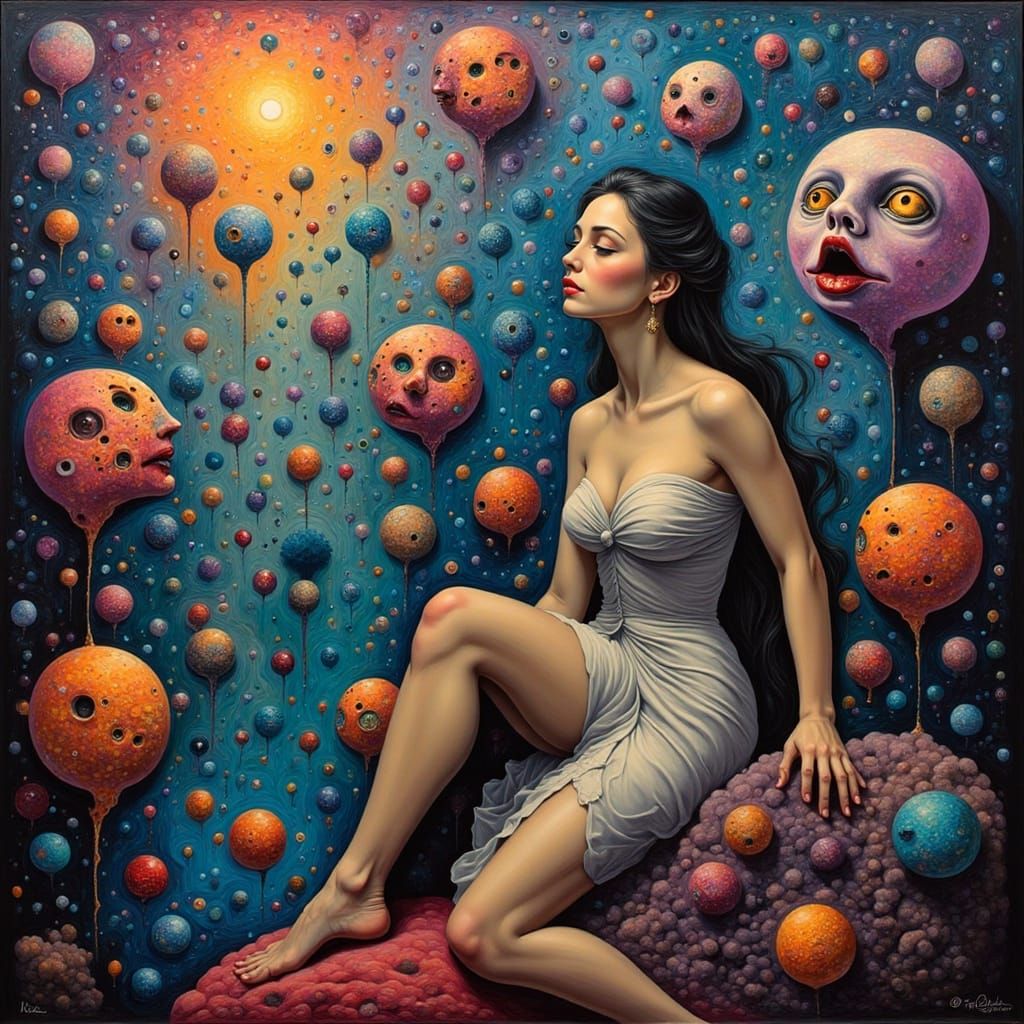 Surreal Woman in Dark Fantasy Dreamscape