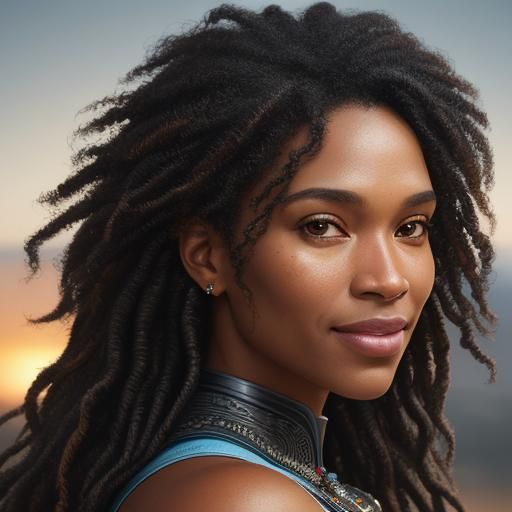 african american  woman with long curly hair facing the came...