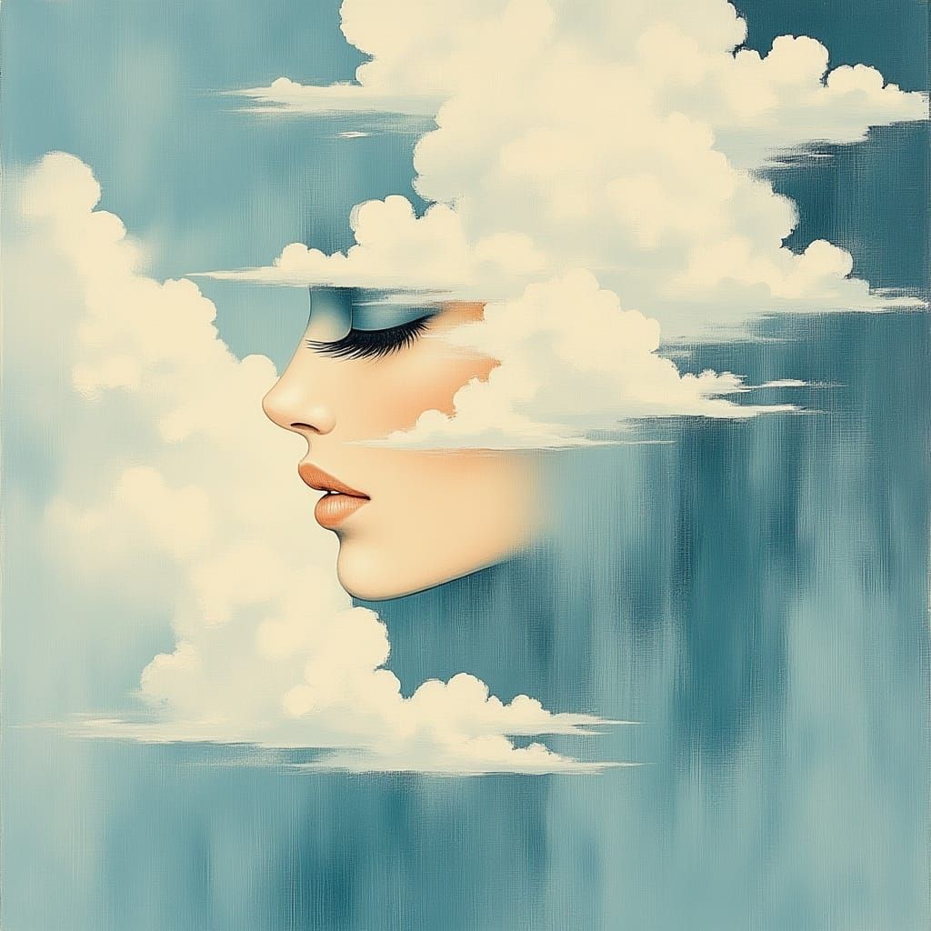 <lora:skyBlueDream:1.0> Abstract surreal painting, Cubism, Sky, clouds 